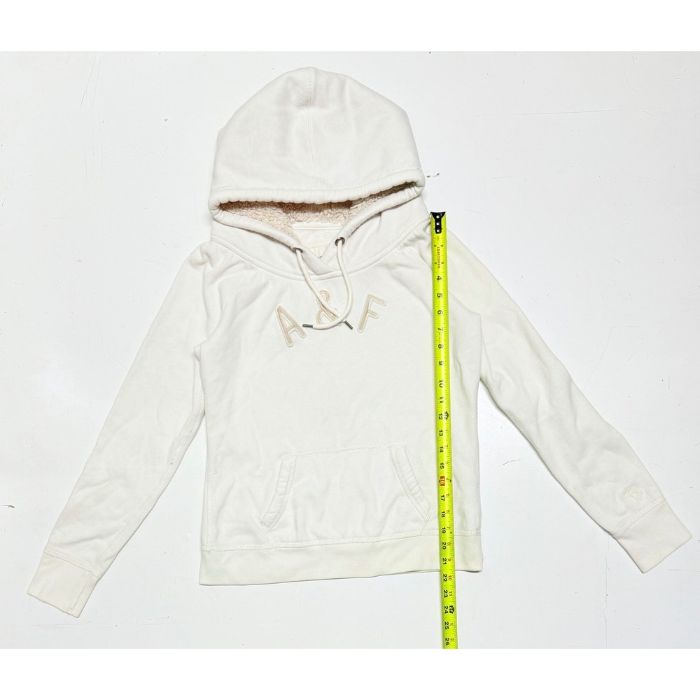 Y2K Abercrombie Fitch Sherpa Lined Hoodie Cream Logo Fleece Pullover Size L